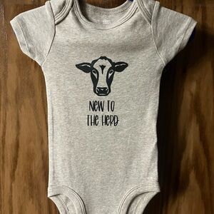 Simple Oatmeal Onesie with Cow Graphic